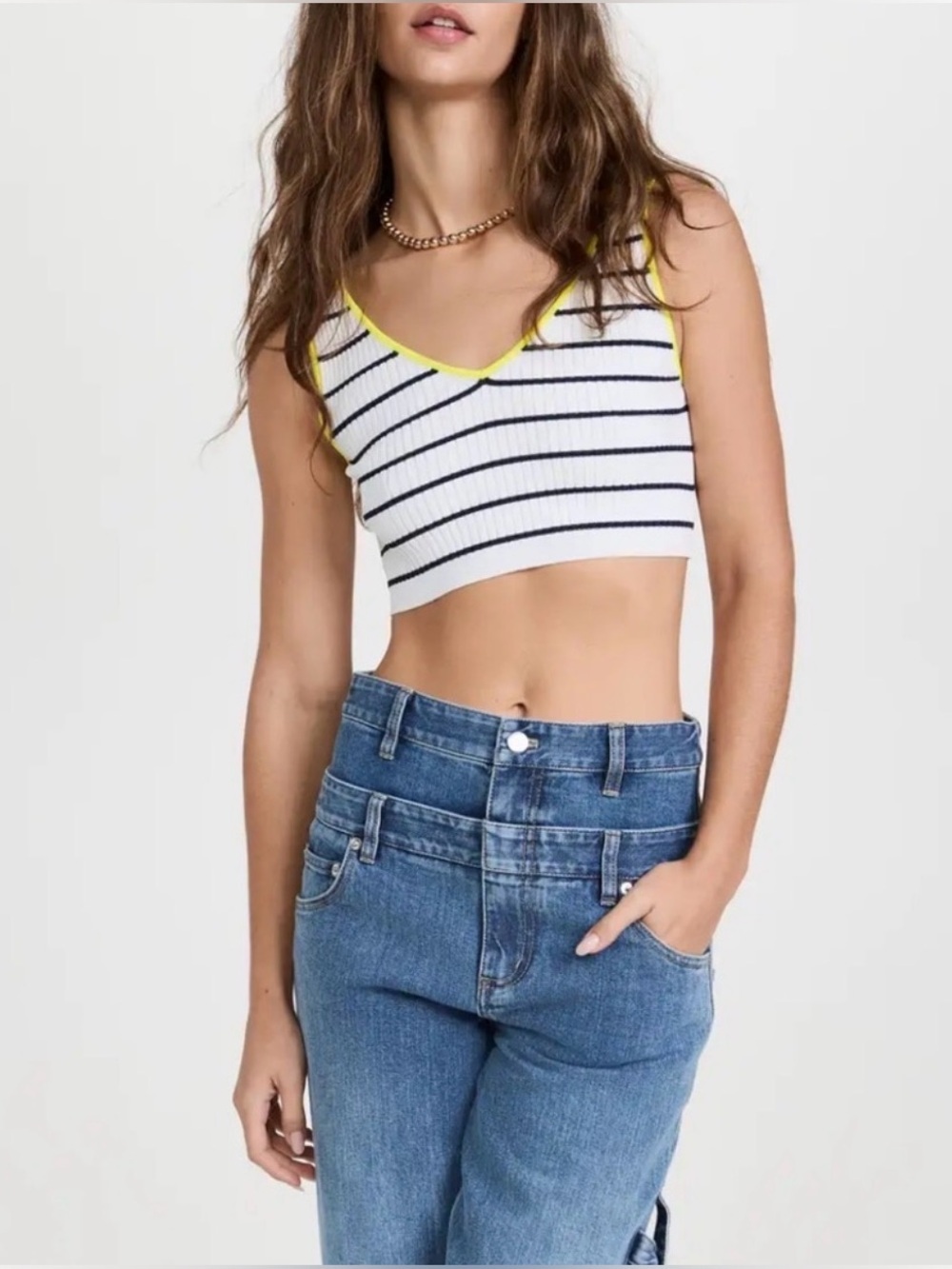 Staud Striped V-Neck Ribbed Crop Top hana yllw Trim White black alemais Ganni xs